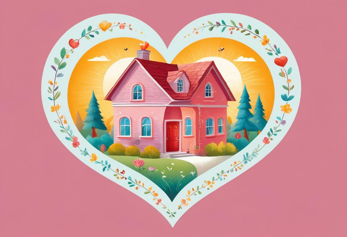 A warm, inviting illustration of a heart intertwined with various insurance symbols (like a house, car, and health care symbols) radiating love and support. The background is a soft, gradient blend of comforting colors, with subtle rays of light symbolizing protection. Include friendly, diverse people smiling and interacting around the heart, emphasizing the theme of community and care. whimsical illustration. vibrant colors.